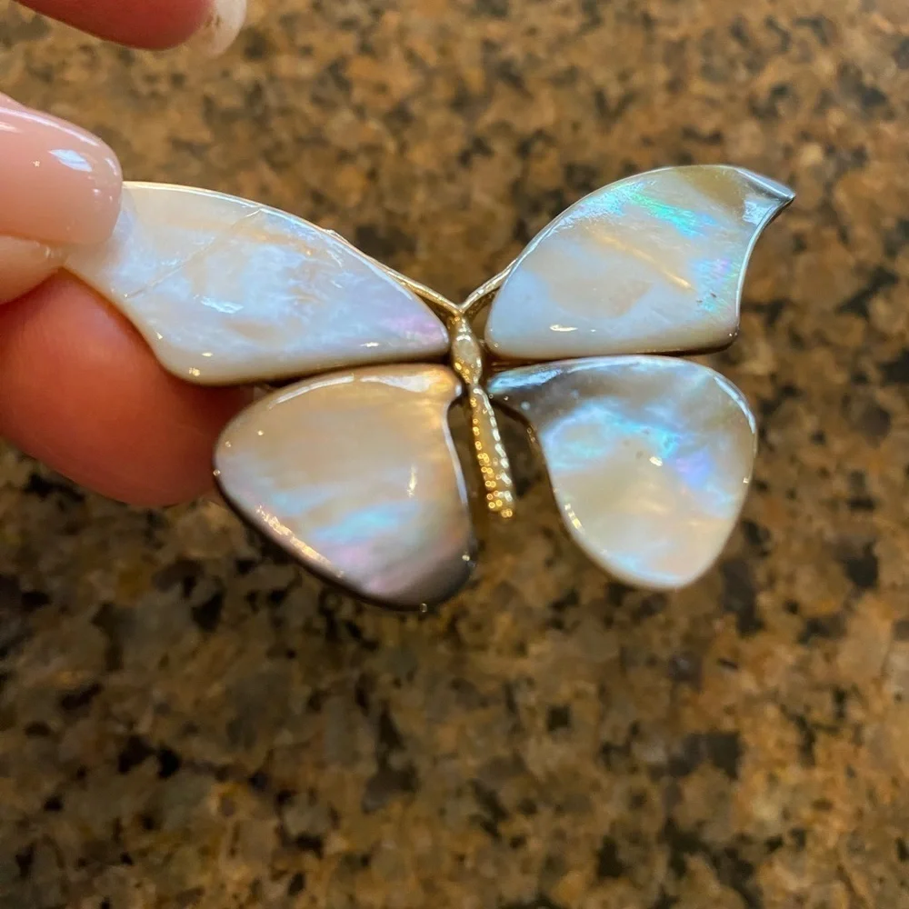 Butterfly Brooch vintage mother of pearl gold toned Cottagecore